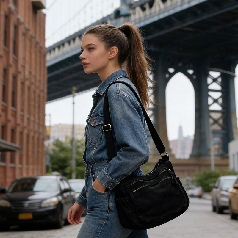 Sac en toile multipoches 🎒 Léger et résistant, bandoulière réglable, peut se porter à l'épaule ou en bandoulière 👜