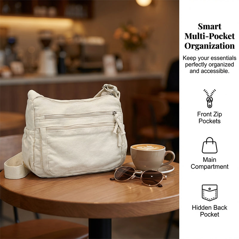 Sac en toile multipoches 🎒 Léger et résistant, bandoulière réglable, peut se porter à l'épaule ou en bandoulière 👜