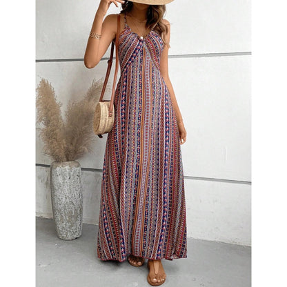 Robe longue imprimée à bretelles fines et fente latérale
