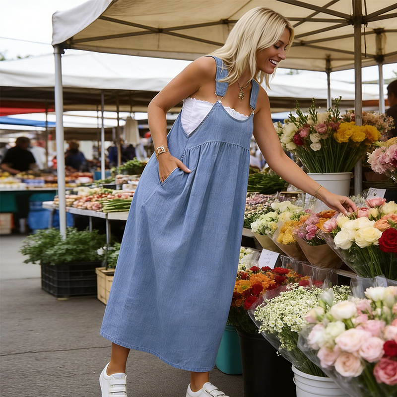 Robe salopette ample et décontractée pour femme avec poches