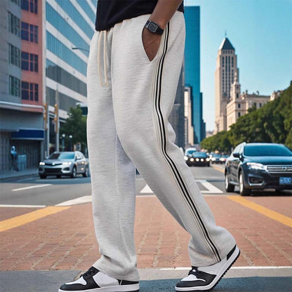 Pantalon rayé décontracté pour homme, coupe droite
