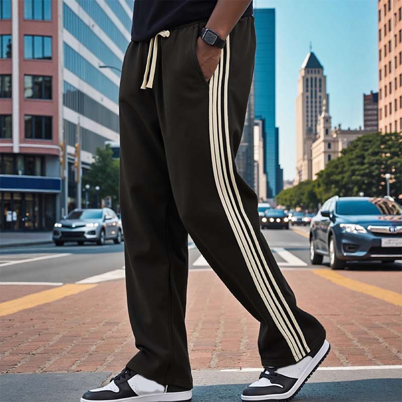 Pantalon rayé décontracté pour homme, coupe droite