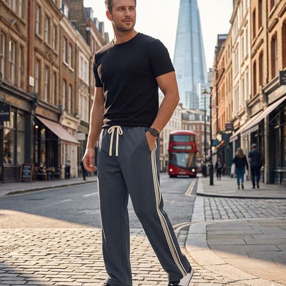 Pantalon rayé décontracté pour homme, coupe droite