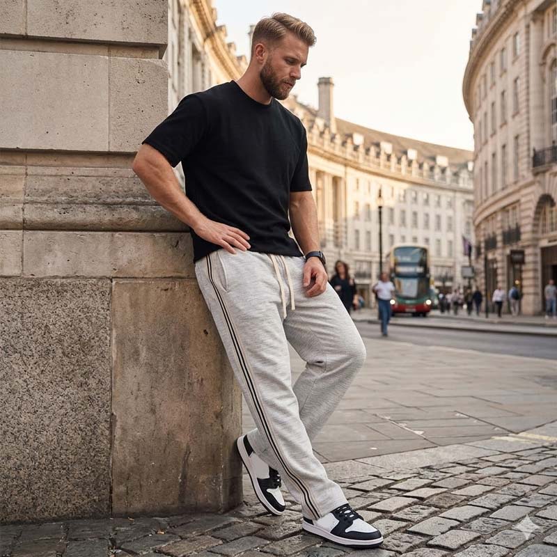 Pantalon rayé décontracté pour homme, coupe droite