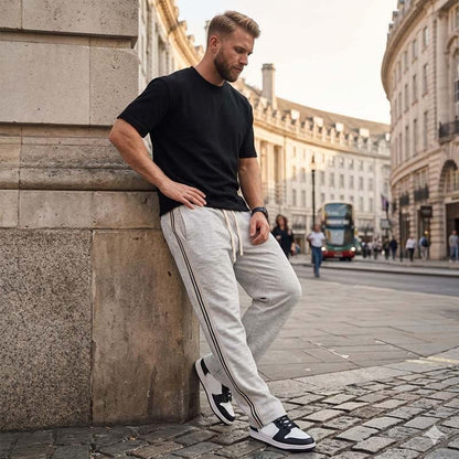 Pantalon rayé décontracté pour homme, coupe droite