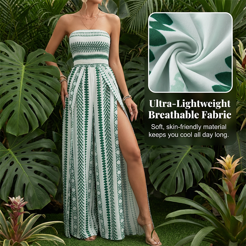 🎁Nouveauté ! 40 % de réduction !💥 Combinaison-pantalon à imprimé géométrique et corsage smocké