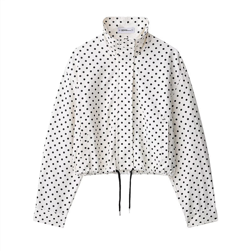 🌺Vente flash de printemps : 50 % de réduction !💐Veste courte à pois pour femme avec col montant