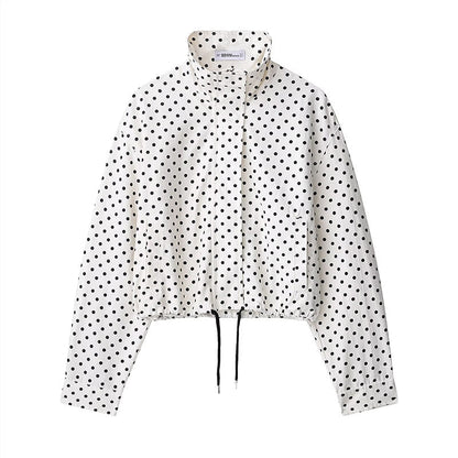 🌺Vente flash de printemps : 50 % de réduction !💐Veste courte à pois pour femme avec col montant
