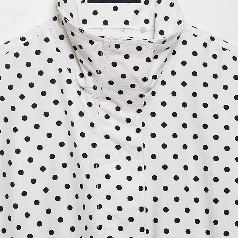 🌺Vente flash de printemps : 50 % de réduction !💐Veste courte à pois pour femme avec col montant