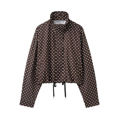 🌺Vente flash de printemps : 50 % de réduction !💐Veste courte à pois pour femme avec col montant