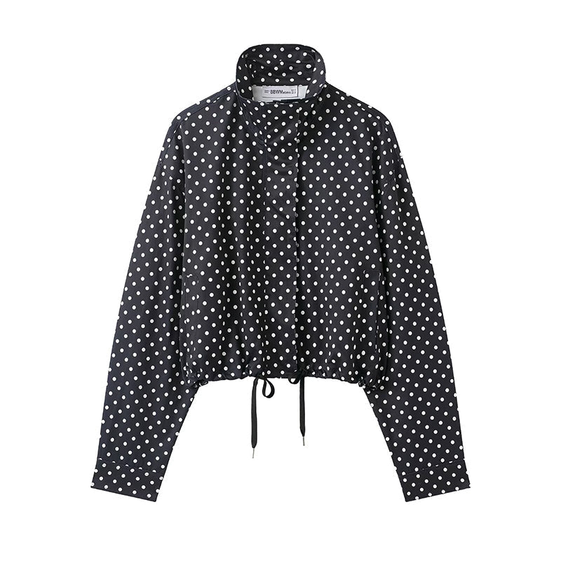 🌺Vente flash de printemps : 50 % de réduction !💐Veste courte à pois pour femme avec col montant