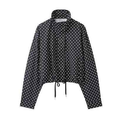 🌺Vente flash de printemps : 50 % de réduction !💐Veste courte à pois pour femme avec col montant