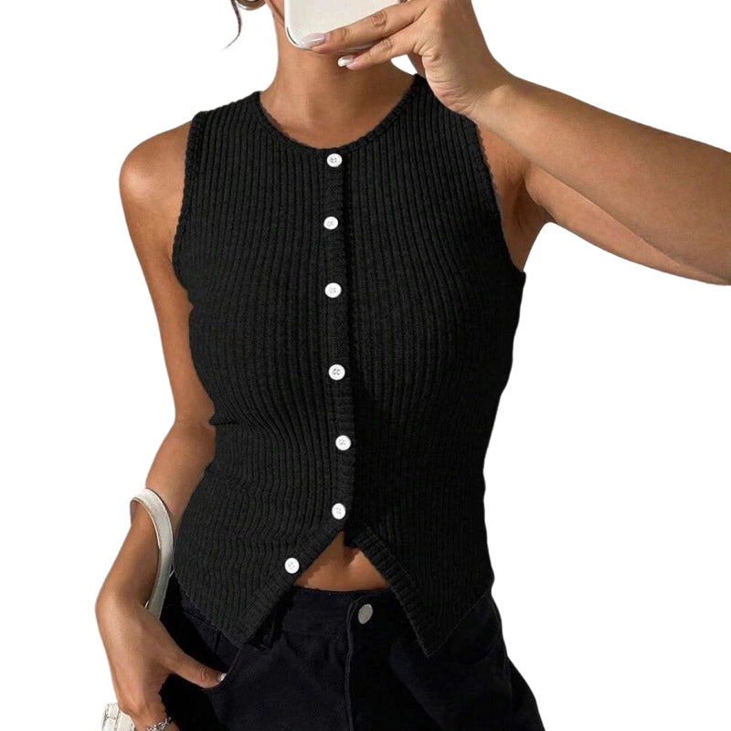 Gilet sans manches à boutons en maille côtelée pour femme