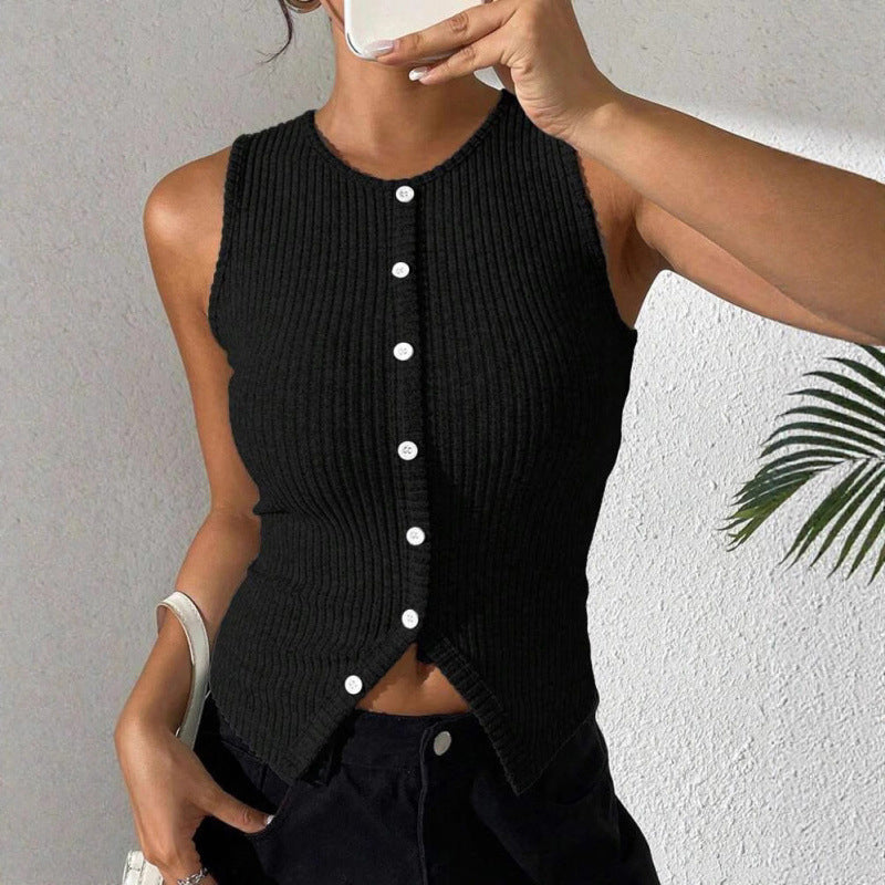 Gilet sans manches à boutons en maille côtelée pour femme