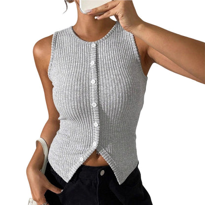 Gilet sans manches à boutons en maille côtelée pour femme