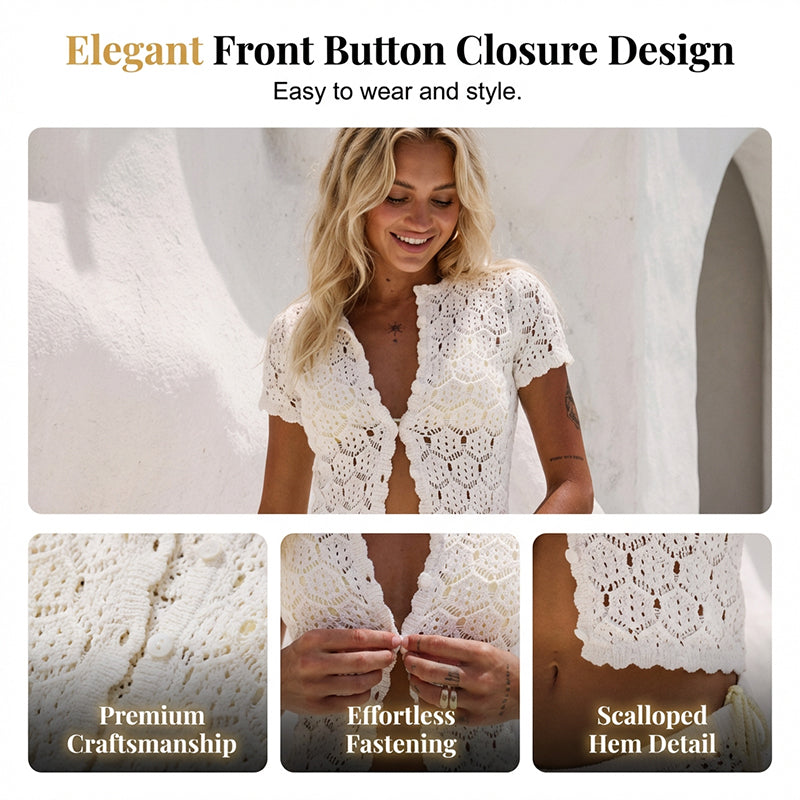 🔥Achetez-en 2, le 3e est offert ! Vous recevez 3 pièces : un ensemble haut et short d'été chic en crochet ajouré !🔥