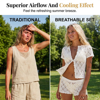 🔥Achetez-en 2, le 3e est offert ! Vous recevez 3 pièces : un ensemble haut et short d'été chic en crochet ajouré !🔥