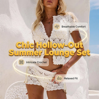 🔥Achetez-en 2, le 3e est offert ! Vous recevez 3 pièces : un ensemble haut et short d'été chic en crochet ajouré !🔥