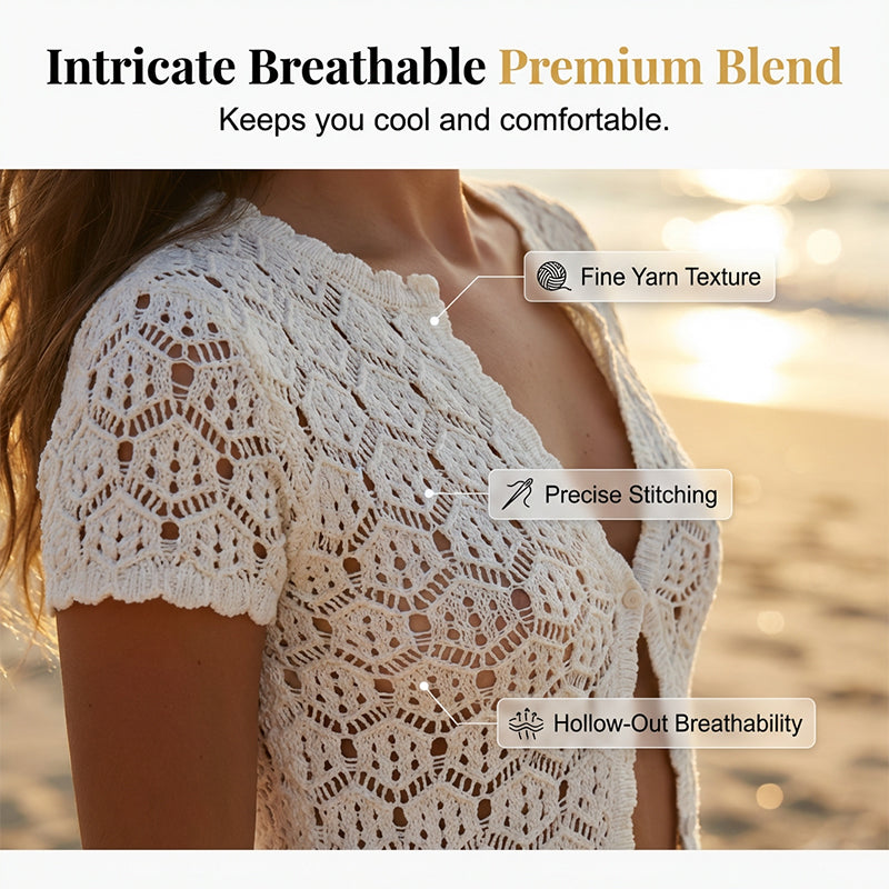 🔥Achetez-en 2, le 3e est offert ! Vous recevez 3 pièces : un ensemble haut et short d'été chic en crochet ajouré !🔥