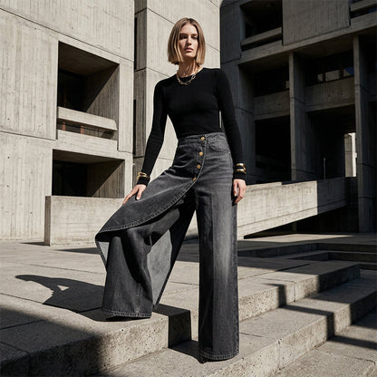 Asymmetrical Wrap Denim Skirt Pants - 50% de Réduction Limitée