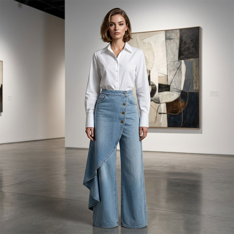 Asymmetrical Wrap Denim Skirt Pants - 50% de Réduction Limitée