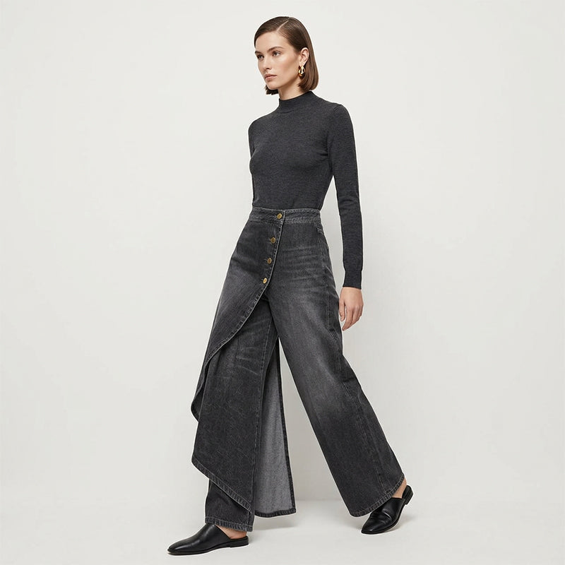 Asymmetrical Wrap Denim Skirt Pants - 50% de Réduction Limitée