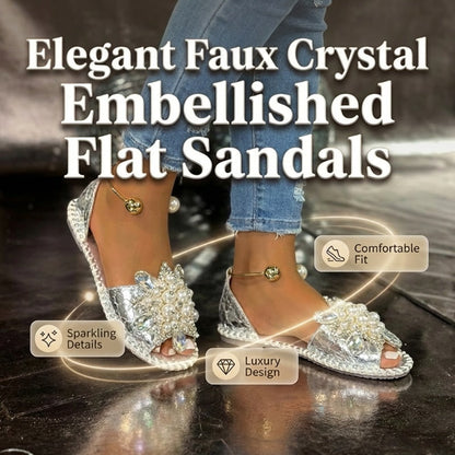 🎁Nouveauté ! 50 % de réduction !💥 Sandales plates ornées de fausses perles et de cristaux