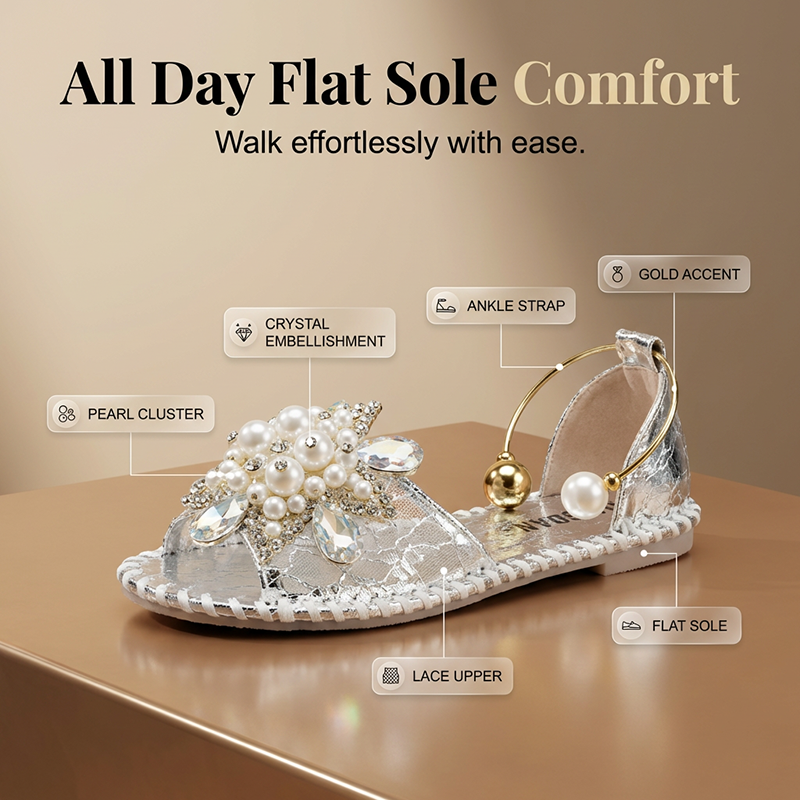 🎁Nouveauté ! 50 % de réduction !💥 Sandales plates ornées de fausses perles et de cristaux