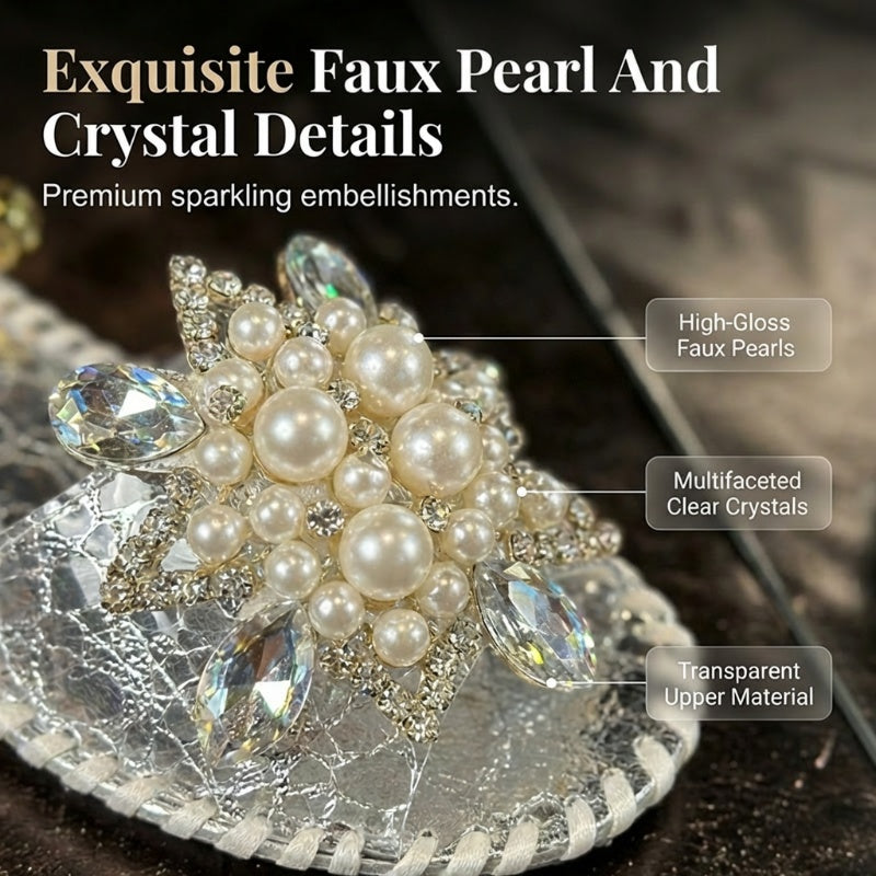 🎁Nouveauté ! 50 % de réduction !💥 Sandales plates ornées de fausses perles et de cristaux