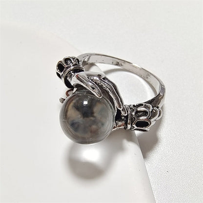 🖤50 % DE RÉDUCTION MAINTENANT ! Bague boule de cristal gothique – Ajustable, plaquée argent antique, orbe mystique et cuivre durable ✨🔮