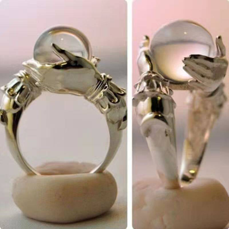 🖤50 % DE RÉDUCTION MAINTENANT ! Bague boule de cristal gothique – Ajustable, plaquée argent antique, orbe mystique et cuivre durable ✨🔮