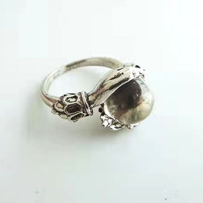 🖤50 % DE RÉDUCTION MAINTENANT ! Bague boule de cristal gothique – Ajustable, plaquée argent antique, orbe mystique et cuivre durable ✨🔮
