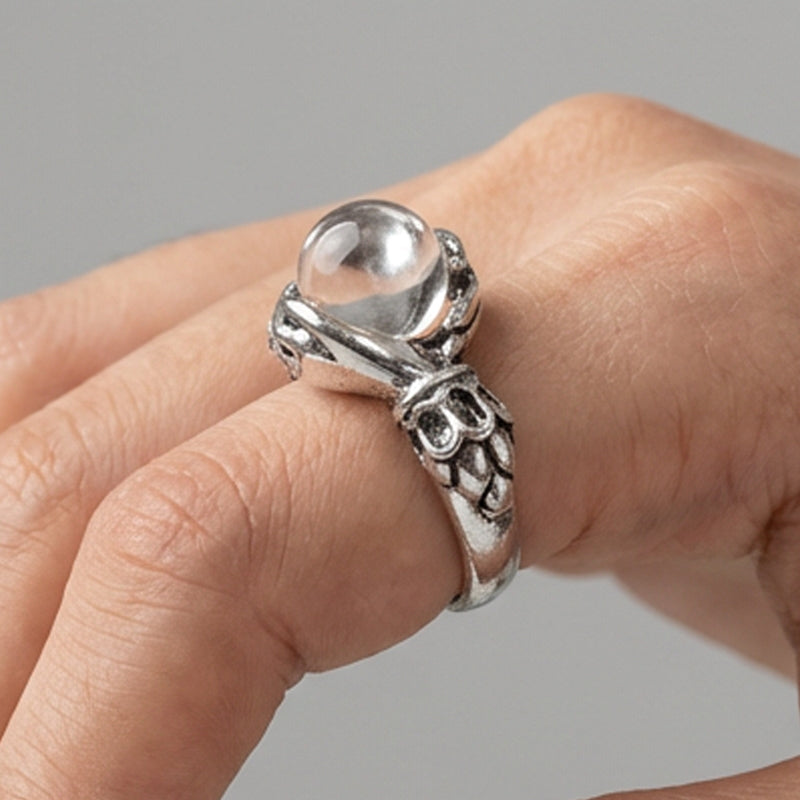 🖤50 % DE RÉDUCTION MAINTENANT ! Bague boule de cristal gothique – Ajustable, plaquée argent antique, orbe mystique et cuivre durable ✨🔮