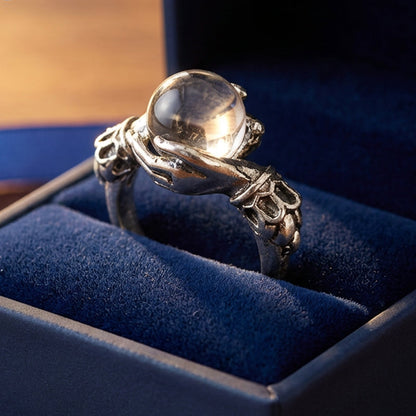 🖤50 % DE RÉDUCTION MAINTENANT ! Bague boule de cristal gothique – Ajustable, plaquée argent antique, orbe mystique et cuivre durable ✨🔮