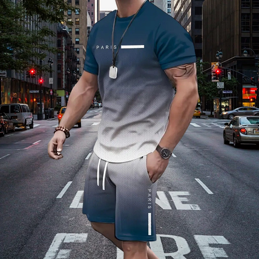 🎨💨 À MOITIÉ PRIX ! Ensemble t-shirt et short dégradé pour homme – Doux, léger, design tendance, idéal pour la plage et la salle de sport 🏖️💪