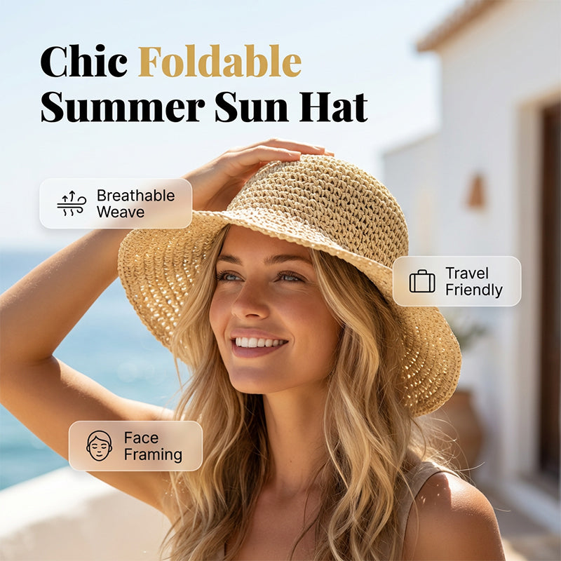 ❤️ Chapeau de paille à large bord tissé à la main pour femme