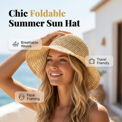❤️ Chapeau de paille à large bord tissé à la main pour femme