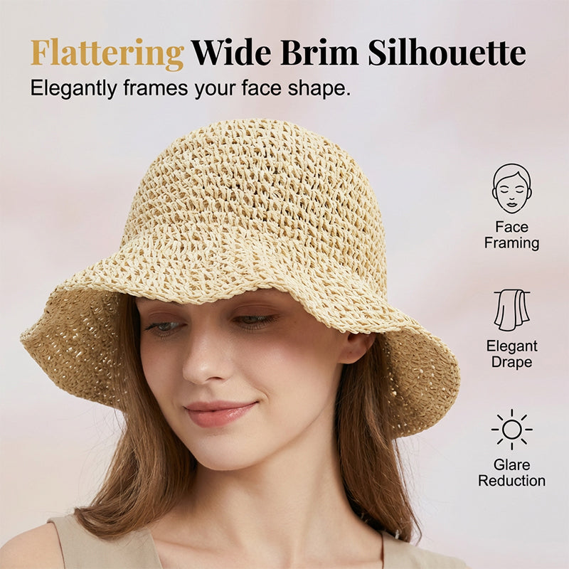❤️ Chapeau de paille à large bord tissé à la main pour femme