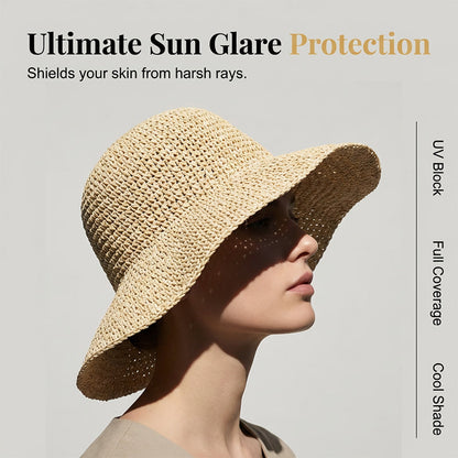 ❤️ Chapeau de paille à large bord tissé à la main pour femme
