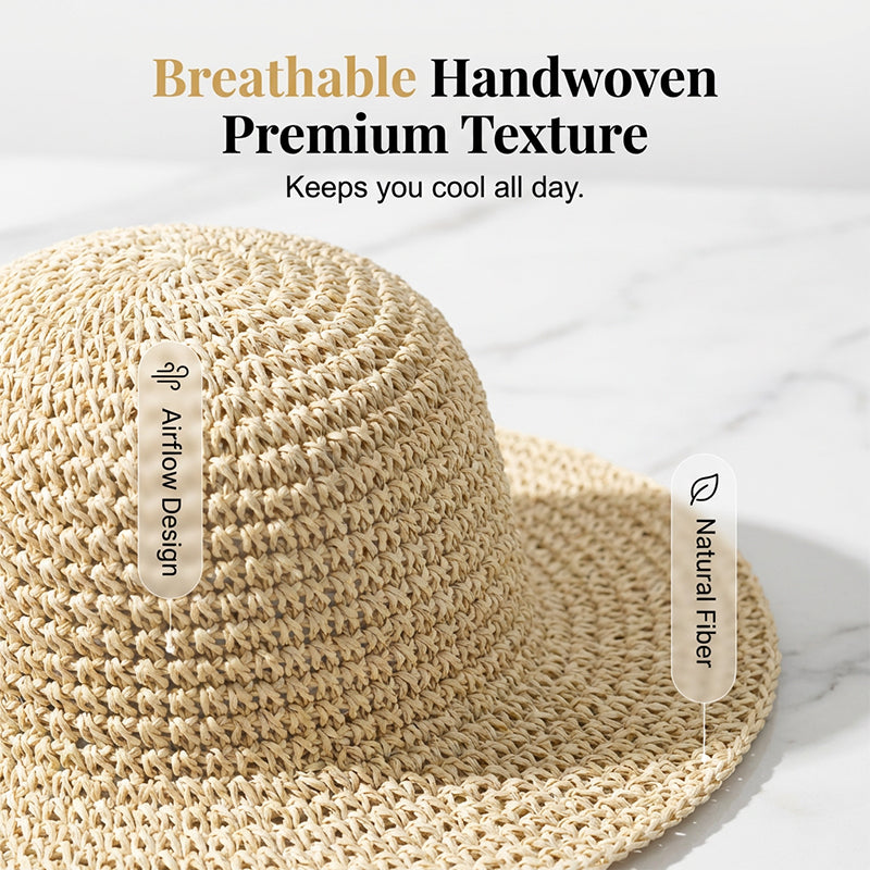 ❤️ Chapeau de paille à large bord tissé à la main pour femme