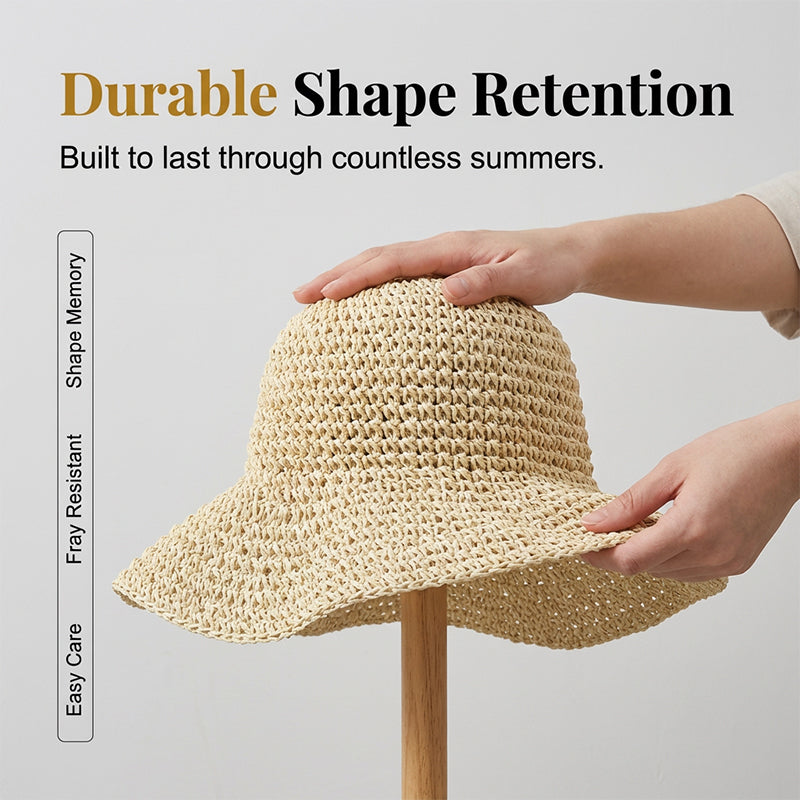 ❤️ Chapeau de paille à large bord tissé à la main pour femme