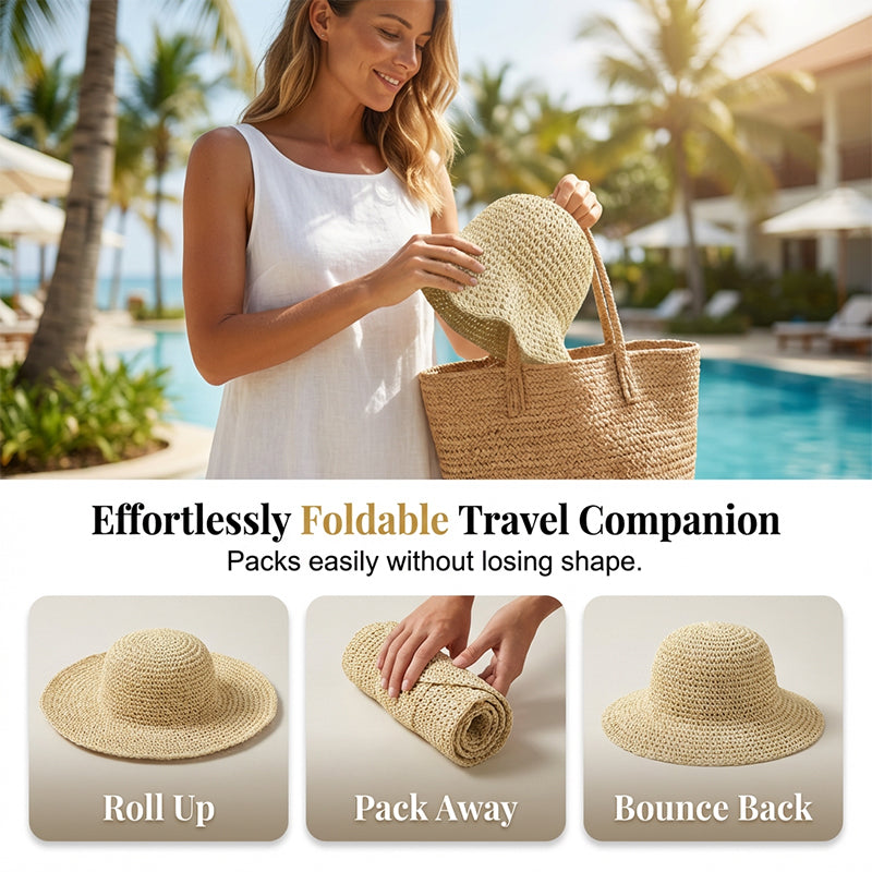 ❤️ Chapeau de paille à large bord tissé à la main pour femme