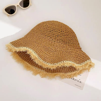❤️ Chapeau de paille à large bord tissé à la main pour femme