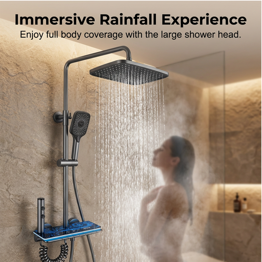 💞50K+ SOLD!💧🌙 50% OFF! Digital Display Shower System – Starry sky LED, built‑in shelf. 4 spray modes, alloy body. Spa at home. ✨🚿