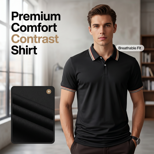 Men Fashion Contrast Lapel Quick Drying Short Sleeve T-Shirt