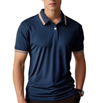 Men Fashion Contrast Lapel Quick Drying Short Sleeve T-Shirt