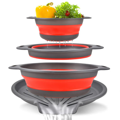 ⏳Time-Limited Special ⏰🥗 Careluxpro 3-Piece Collapsible Colander Set – With Draining Base, Space Saving, For Fruit Veggies Pasta 🧺