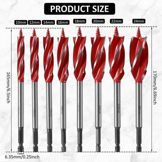 📢📢50% OFF !! ⏰8PCS 4-Flute Auger Drill Bit Set for Woodworking
