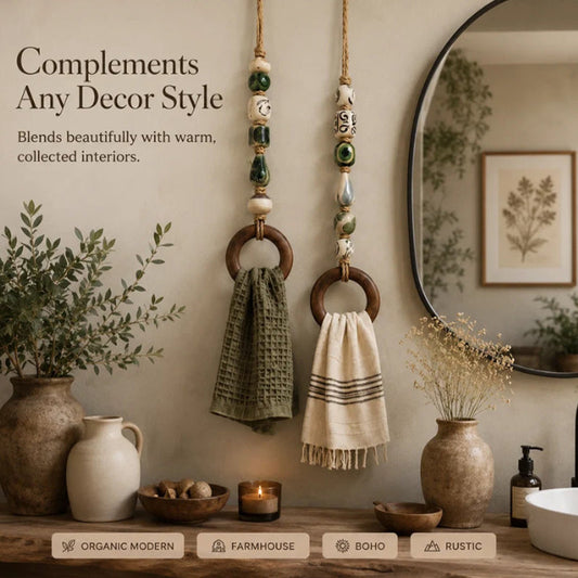 🏠 LIMITED-TIME 50% OFF! 🪵 Decorative Beaded Towel Hanger with Wooden Ring – Boho, Handcrafted, Multi-scene ✨
