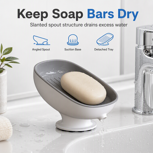 🧼 50% OFF! ✨ Wall-Mounted Suction Cup Soap Holder – Self-Draining Design, Angled Spout & Detachable Double-Layer – Keeps Soap Dry, Saves Money & Space 🚿